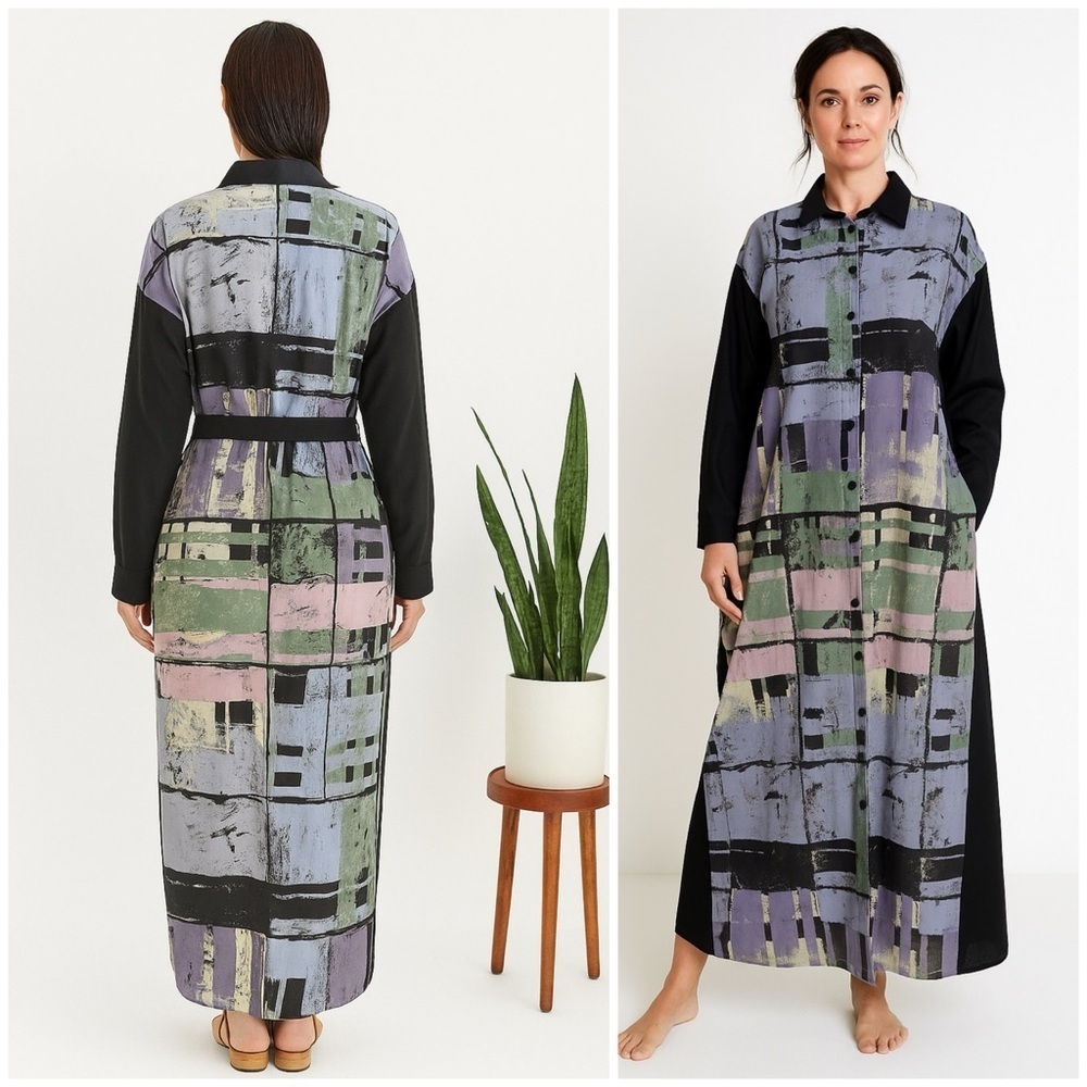 NWT Vintage Marimekko Graphic Pastels Shirt Dress​​​​​​​